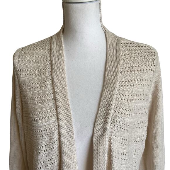 Gap Cardigan Women's Size Large Beige Open Knit Cotton Blend Boho Coastal Long - Picture 2 of 10